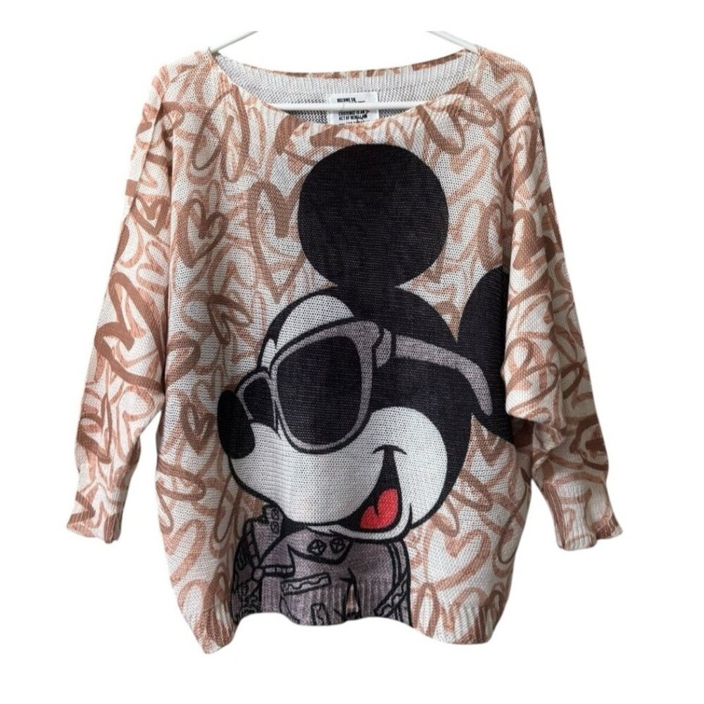 Free for Humanity Top Women OS Colorful Mickey Mouse Paris Made‎ Knit Sweater